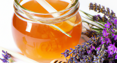 Honey and fresh lavender flowers