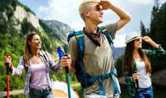 Hiker friends trekking as part of healthy lifestyle outdoors activity