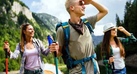 Hiker friends trekking as part of healthy lifestyle outdoors activity