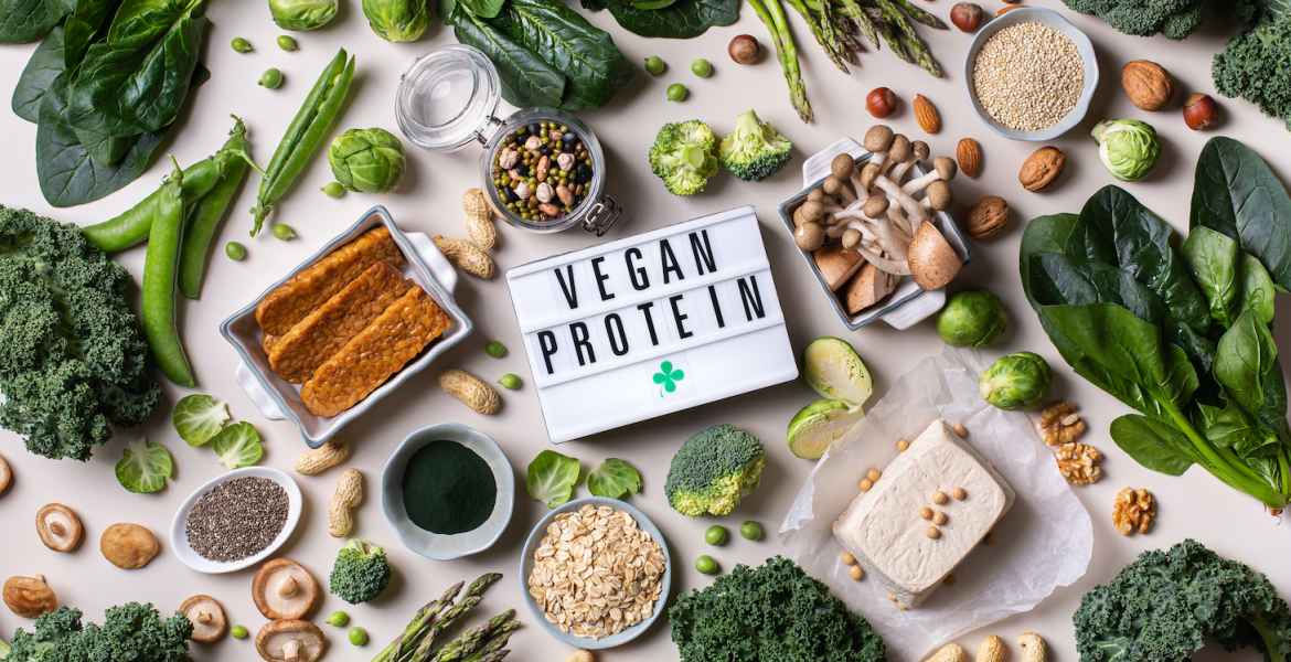 variety of vegan, plant based protein food